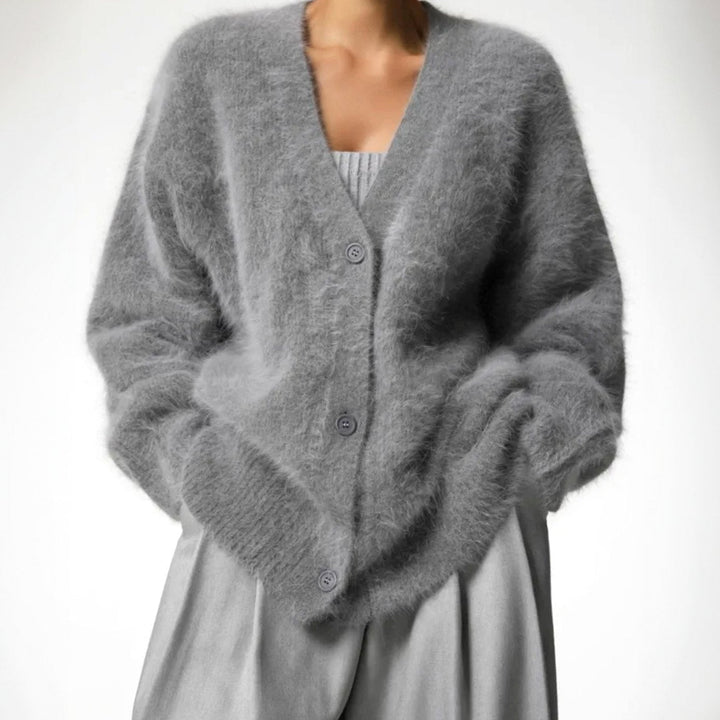 Millie | Women's Oversized V-Neck Cardigan Button-Front Fluffy Knit
