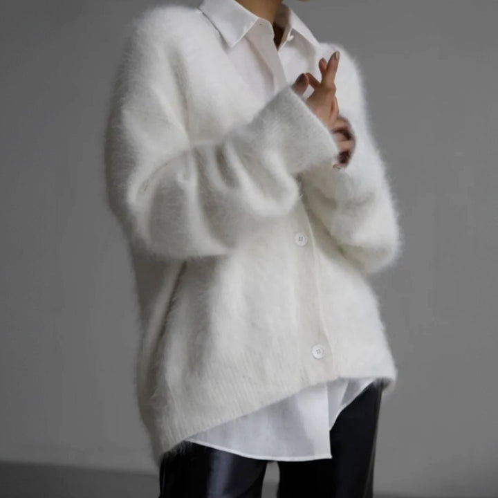 Millie | Women's Oversized V-Neck Cardigan Button-Front Fluffy Knit