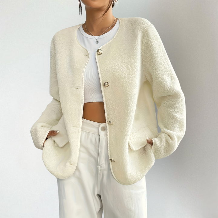 Philippa | Women's Teddy Fleece Cardigan Crew Neck Button Up