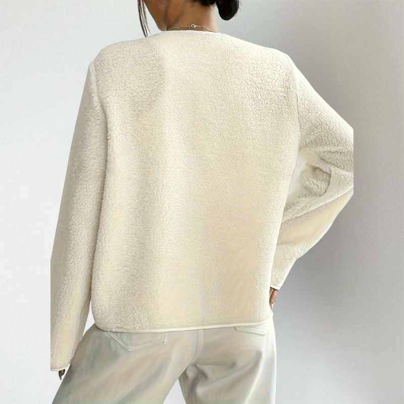 Philippa | Women's Teddy Fleece Cardigan Crew Neck Button Up