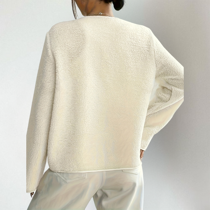 Philippa | Women's Teddy Fleece Cardigan Crew Neck Button Up