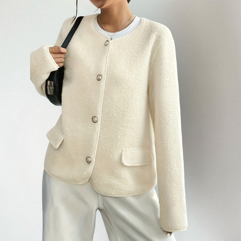 Philippa | Women's Teddy Fleece Cardigan Crew Neck Button Up