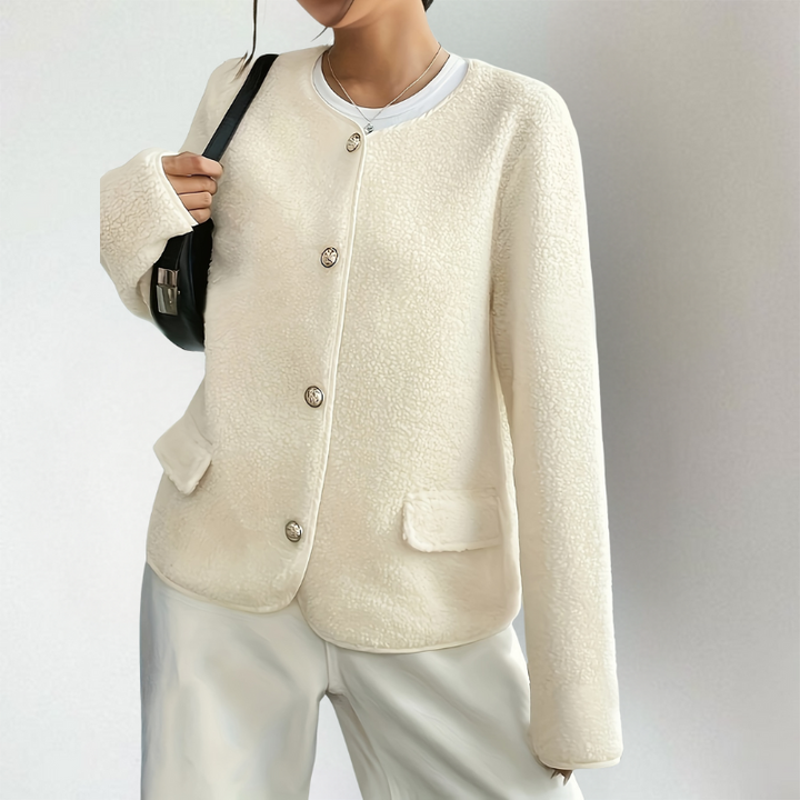 Philippa | Women's Teddy Fleece Cardigan Crew Neck Button Up