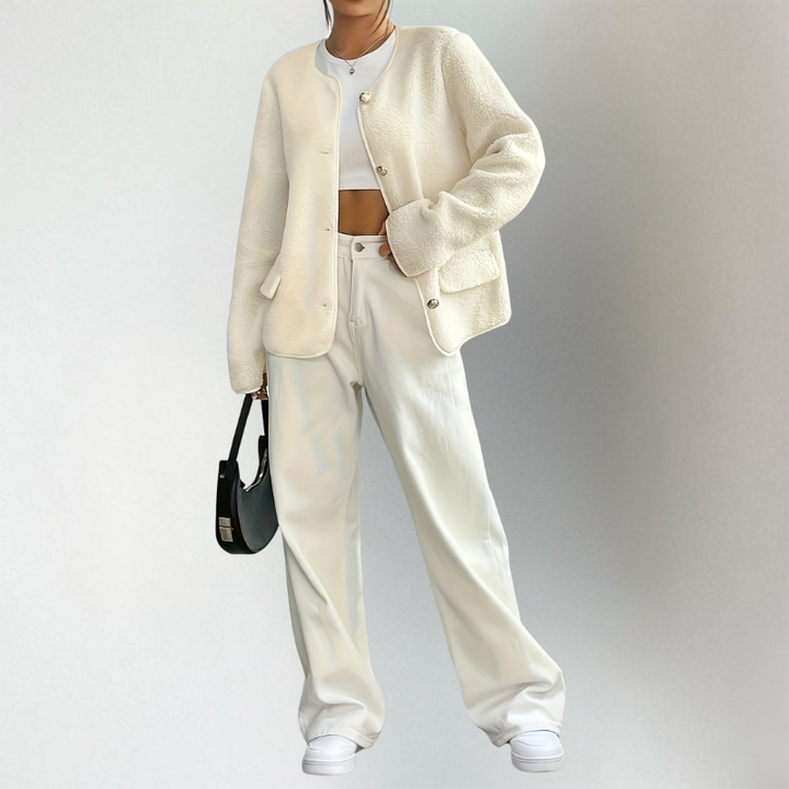 Philippa | Women's Teddy Fleece Cardigan Crew Neck Button Up