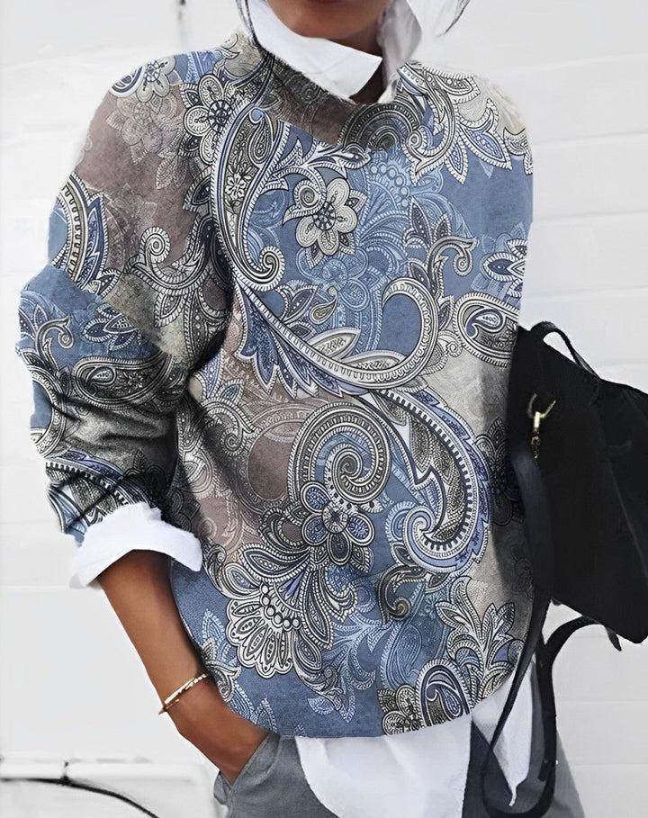 Elodie | Women's Printed Long Sleeve Top Relaxed Straight Fit