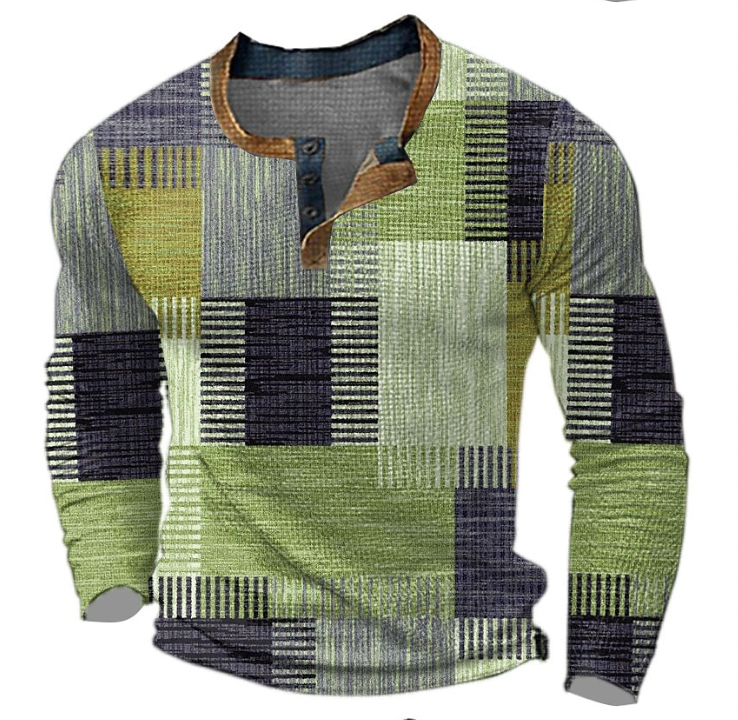 Oscar | Men's Henley Sweatshirt Geometric Pattern Button Placket