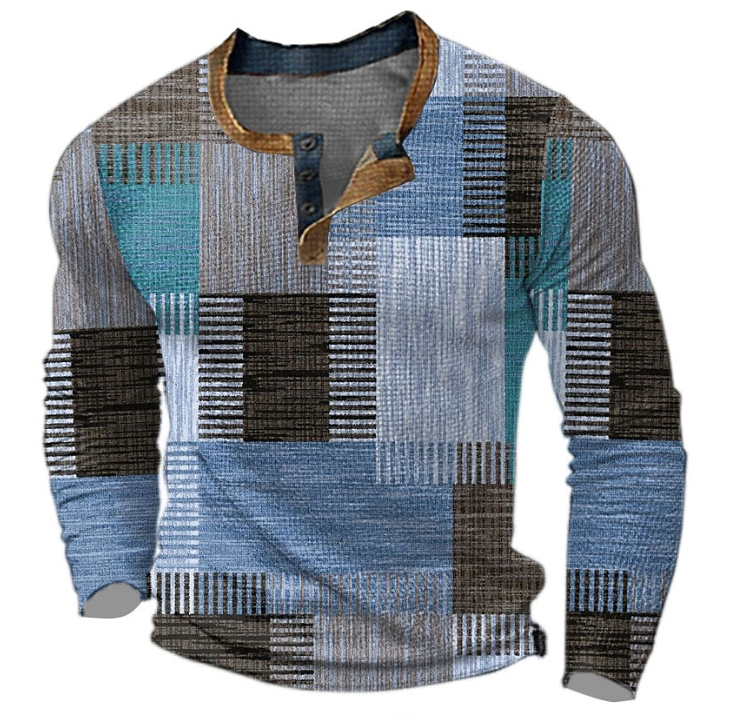 Oscar | Men's Henley Sweatshirt Geometric Pattern Button Placket
