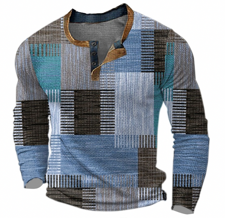 Oscar | Men's Henley Sweatshirt Geometric Pattern Button Placket