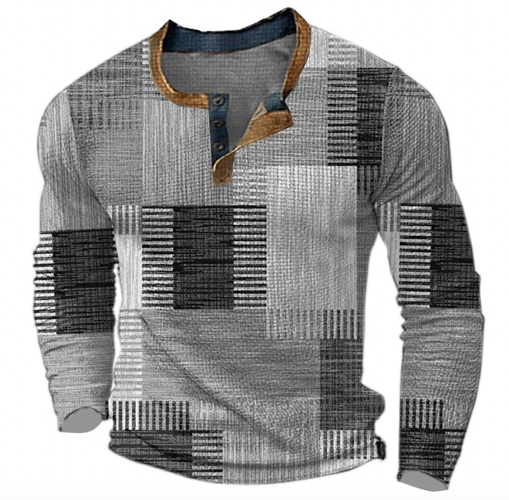 Oscar | Men's Henley Sweatshirt Geometric Pattern Button Placket