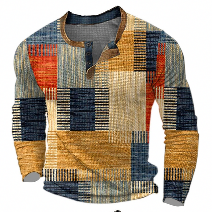 Oscar | Men's Henley Sweatshirt Geometric Pattern Button Placket