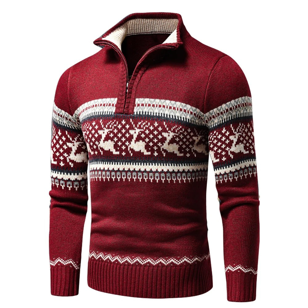 Max | Men's Half-Zip Knitted Jumper Winter Pattern Ribbed Cuffs