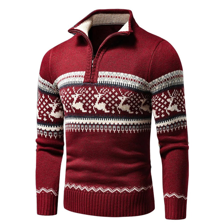 Max | Men's Half-Zip Knitted Jumper Winter Pattern Ribbed Cuffs