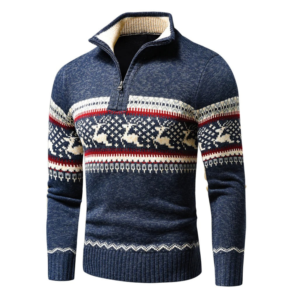 Max | Men's Half-Zip Knitted Jumper Winter Pattern Ribbed Cuffs