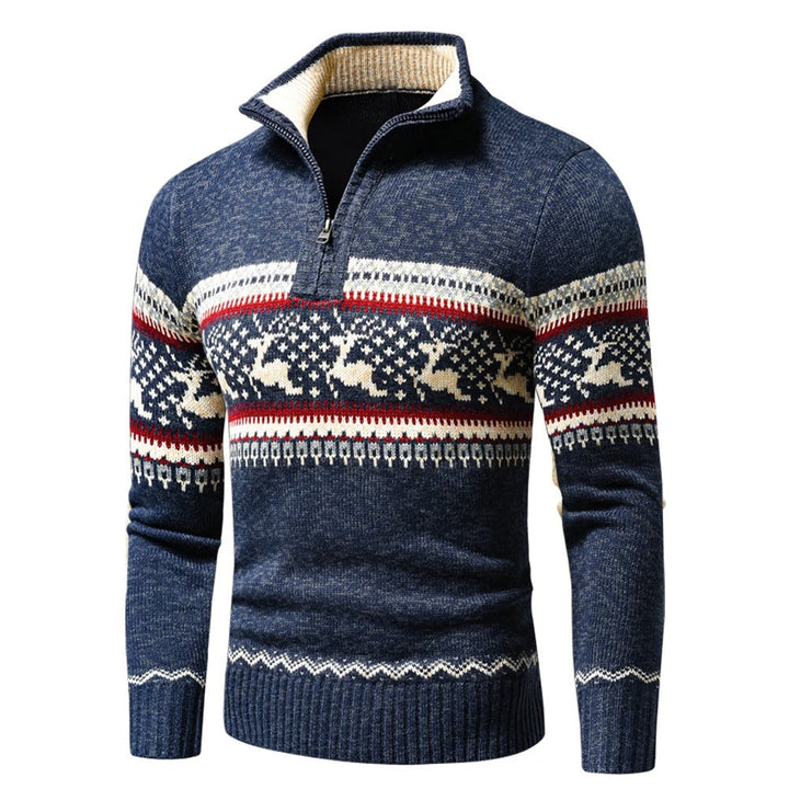 Max | Men's Half-Zip Knitted Jumper Winter Pattern Ribbed Cuffs