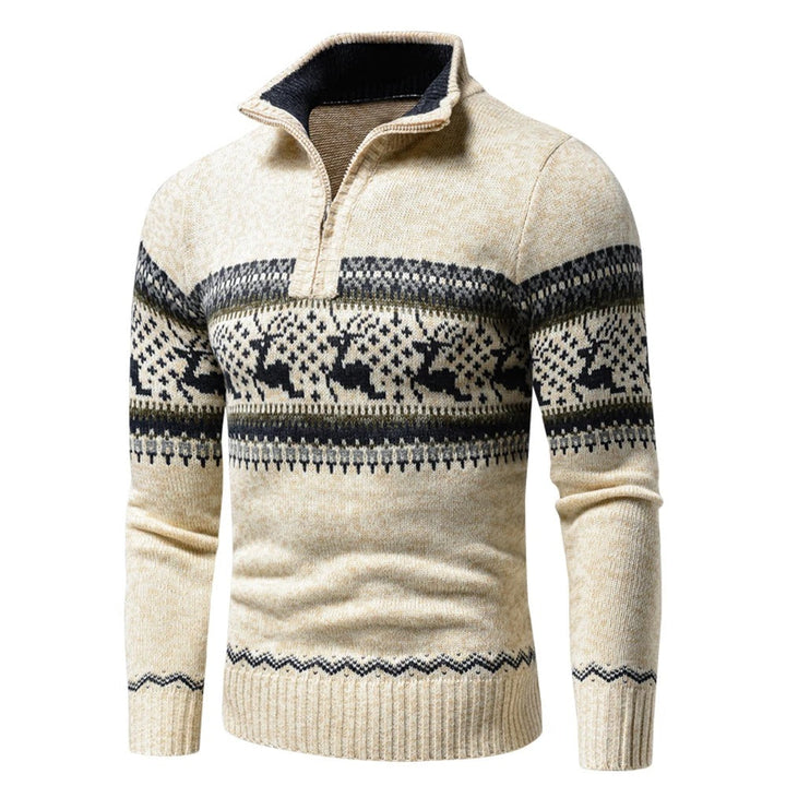 Max | Men's Half-Zip Knitted Jumper Winter Pattern Ribbed Cuffs