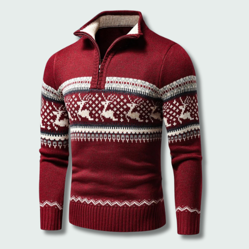 Max | Men's Half-Zip Knitted Jumper Winter Pattern Ribbed Cuffs