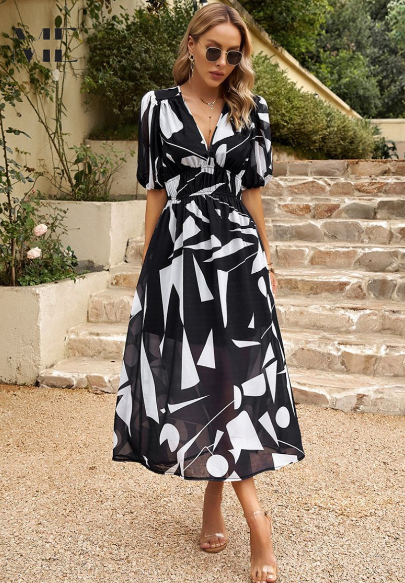 Lena Abstract Print Wickel Midi Kleid