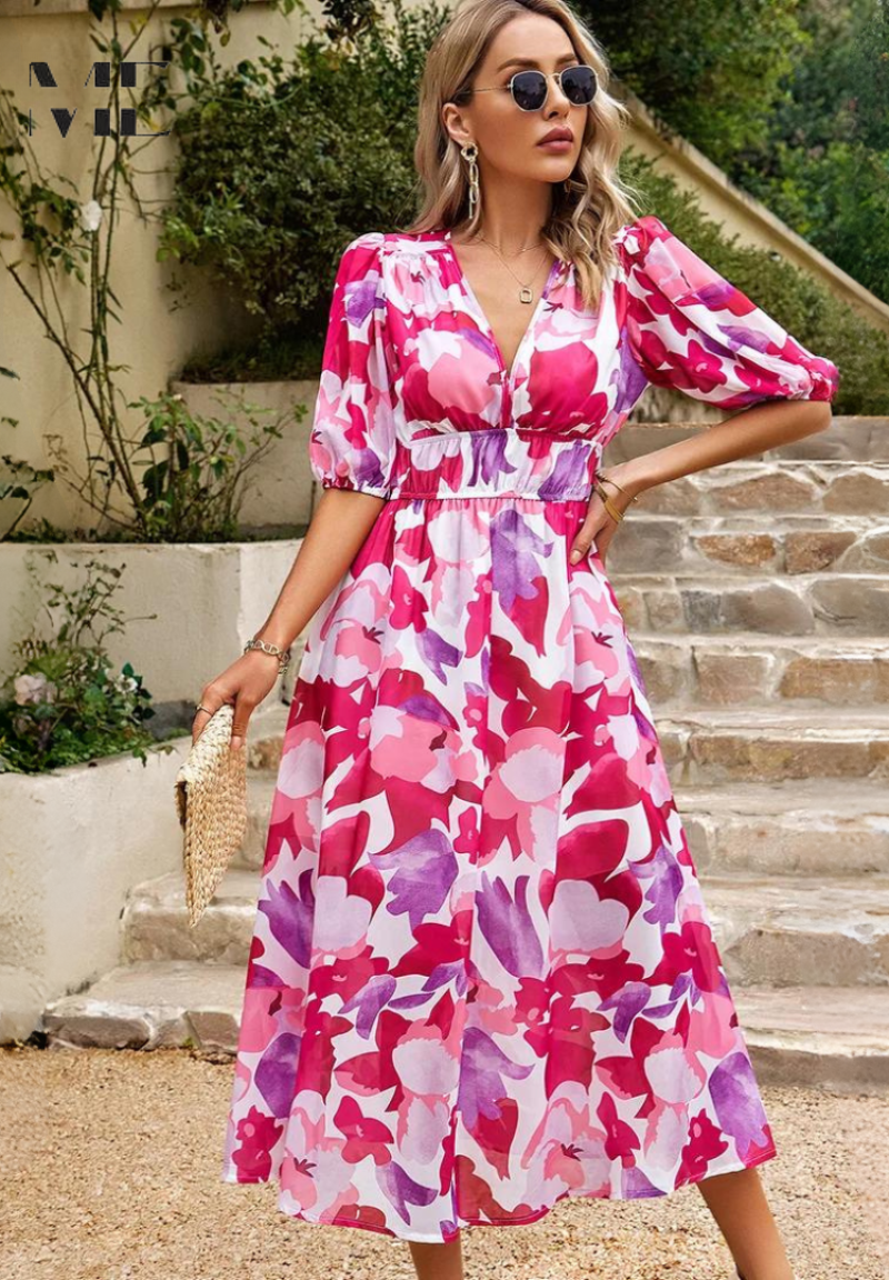 Lena Abstract Print Wickel Midi Kleid
