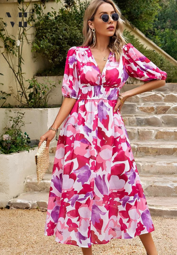 Lena Abstract Print Wickel Midi Kleid
