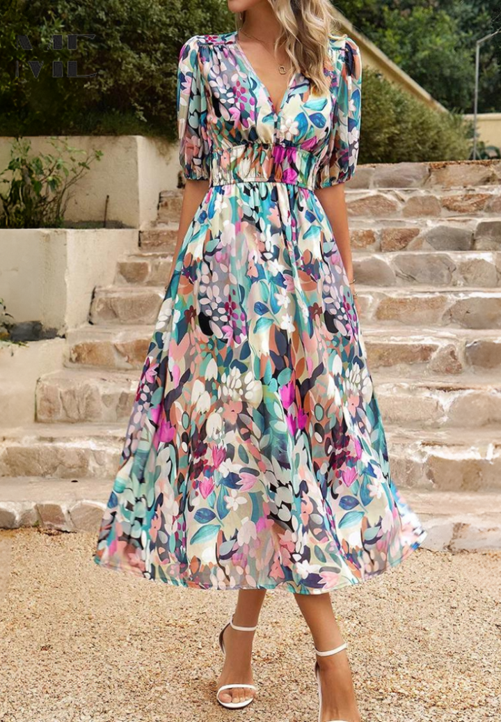 Lena Abstract Print Wickel Midi Kleid