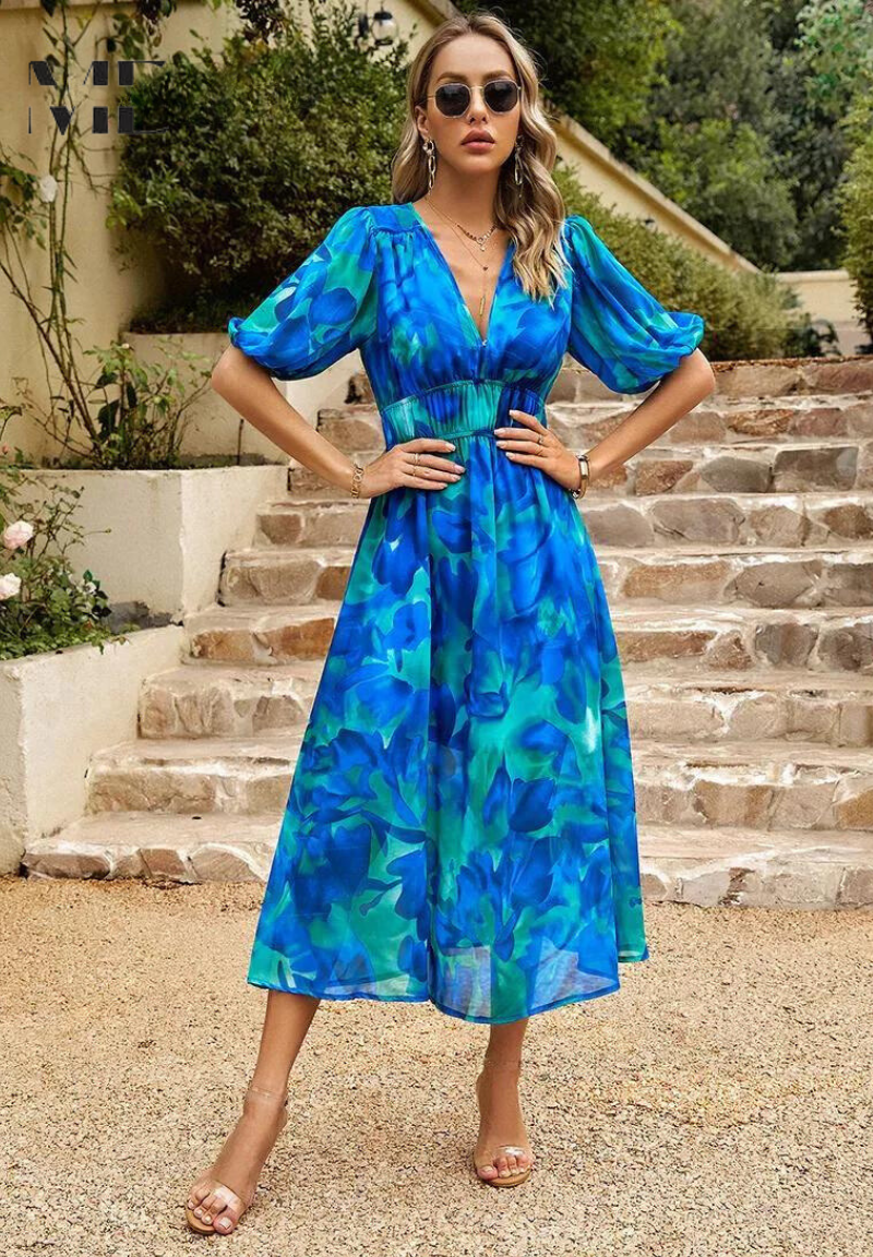 Lena Abstract Print Wickel Midi Kleid
