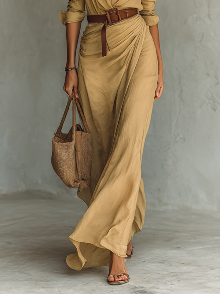 Mia | Women's Maxi Shirt Dress Belted Waist Rolled Sleeves