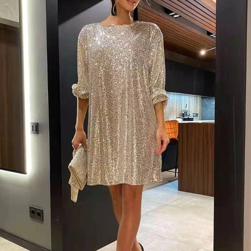Gemma | Women's Sequin Mini Party Dress Loose Fit Long Sleeve