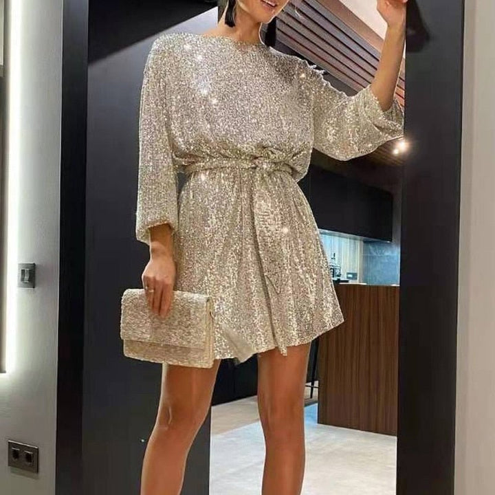 Gemma | Women's Sequin Mini Party Dress Loose Fit Long Sleeve
