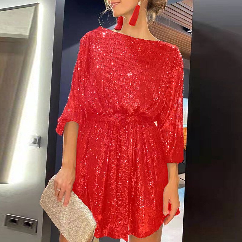 Gemma | Women's Sequin Mini Party Dress Loose Fit Long Sleeve