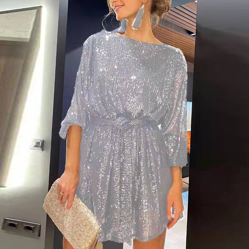 Gemma | Women's Sequin Mini Party Dress Loose Fit Long Sleeve
