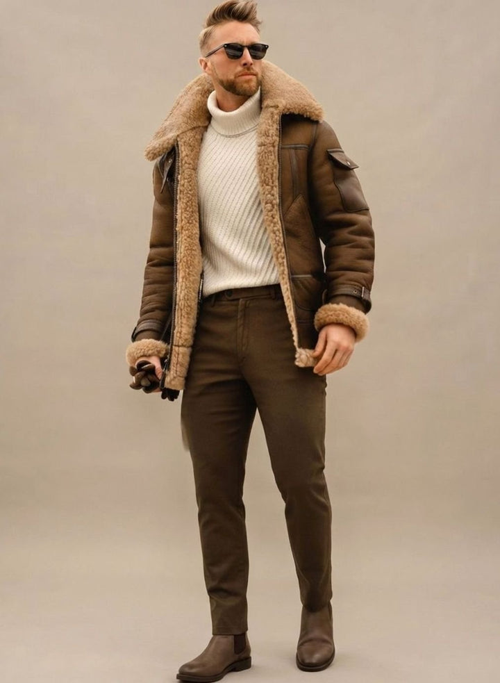 Louis | Men's Leather-Look Winter Jacket Faux Fur Lined High Collar