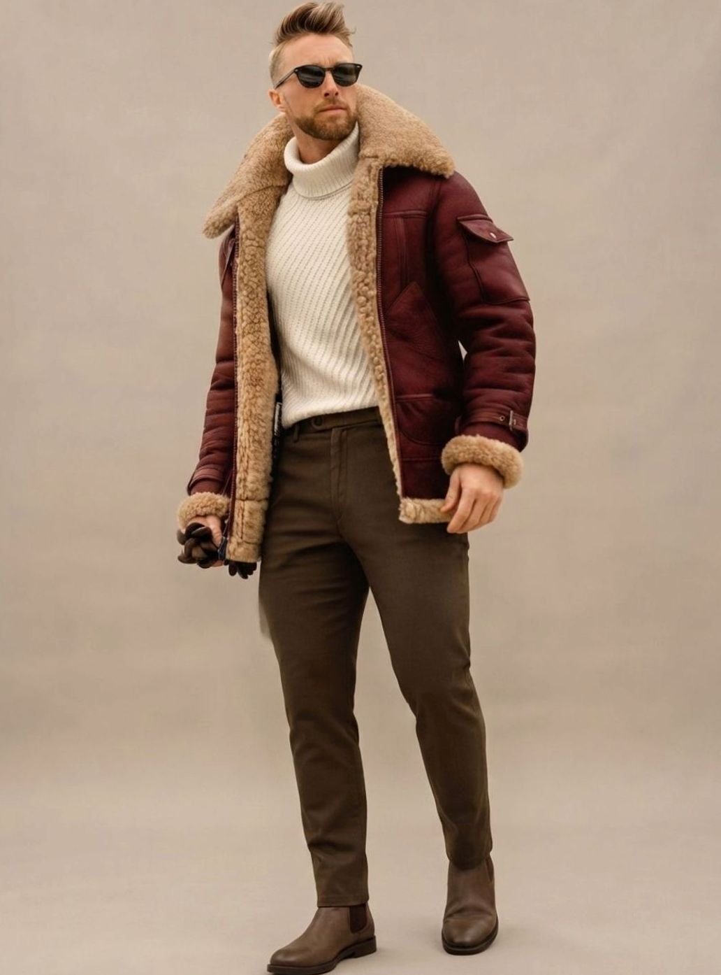 Louis | Men's Leather-Look Winter Jacket Faux Fur Lined High Collar