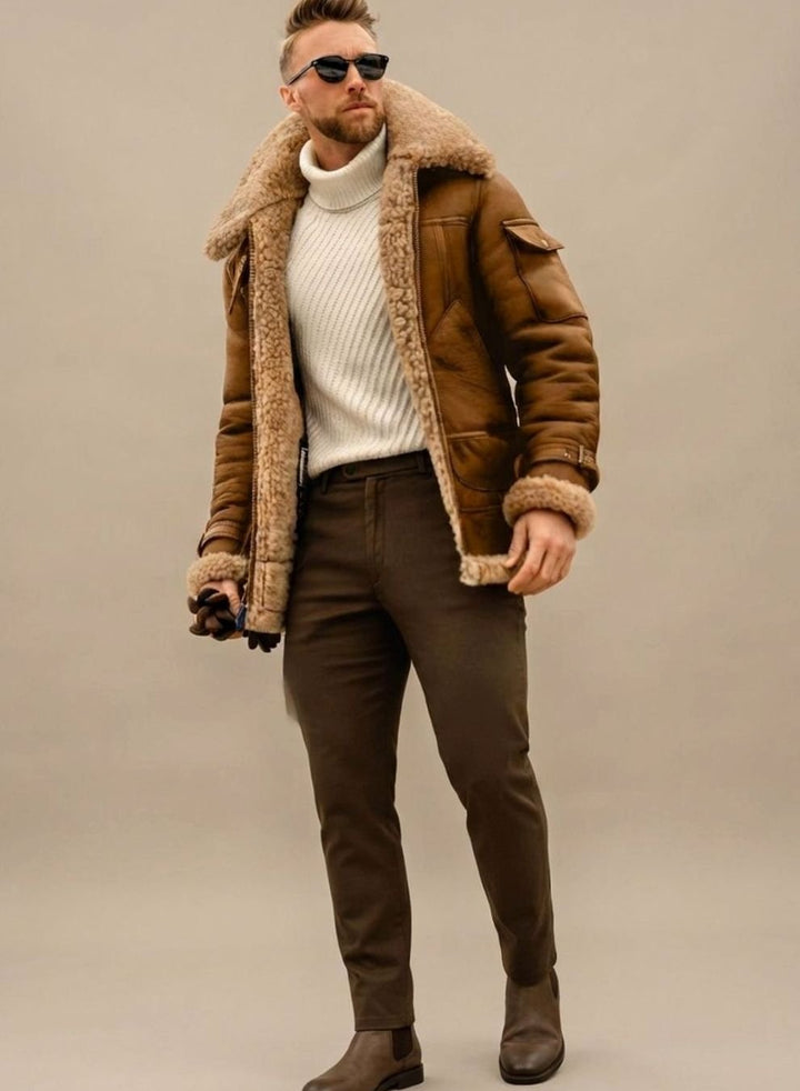 Louis | Men's Leather-Look Winter Jacket Faux Fur Lined High Collar