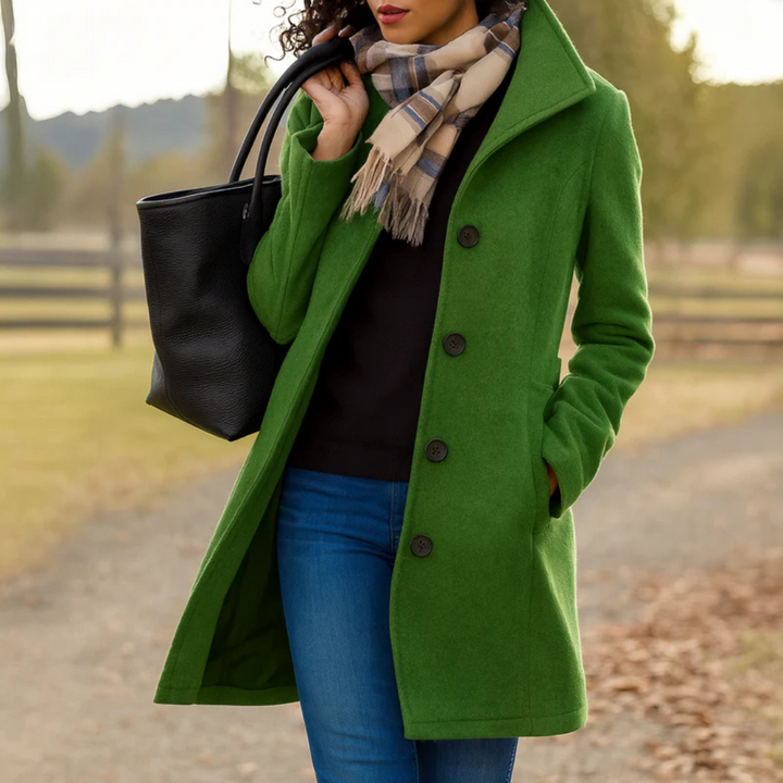 Vivienne | Classic Coat with Stand Collar and Button Closure