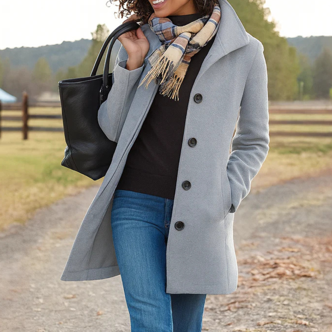 Vivienne | Classic Coat with Stand Collar and Button Closure