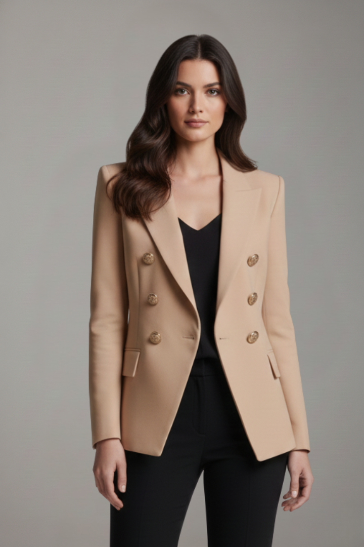 Mabel Double-Breasted Blazer with Gold-Tone Button Details