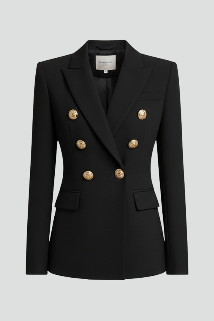 Mabel Double-Breasted Blazer with Gold-Tone Button Details