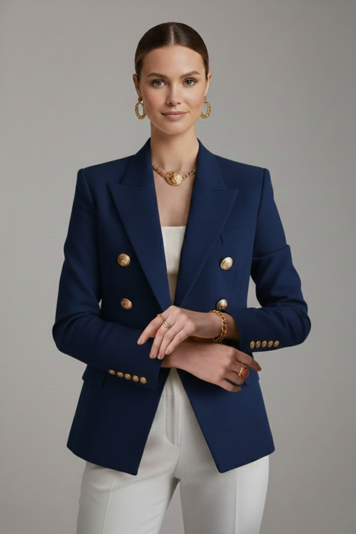 Mabel Double-Breasted Blazer with Gold-Tone Button Details