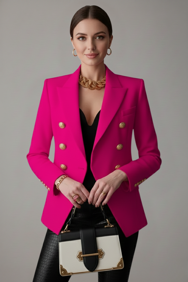 Mabel Double-Breasted Blazer with Gold-Tone Button Details