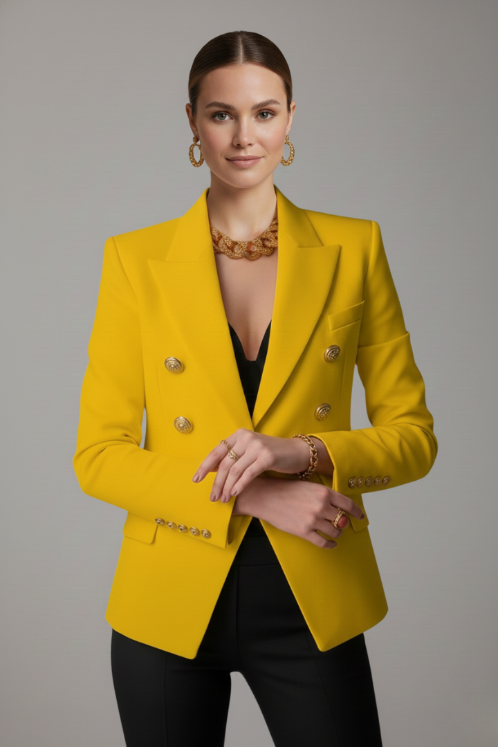 Mabel Double-Breasted Blazer with Gold-Tone Button Details