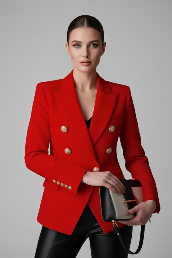 Mabel Double-Breasted Blazer with Gold-Tone Button Details