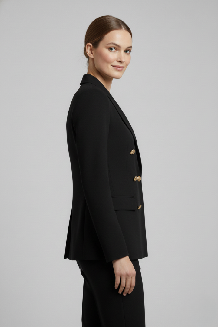 Mabel Double-Breasted Blazer with Gold-Tone Button Details