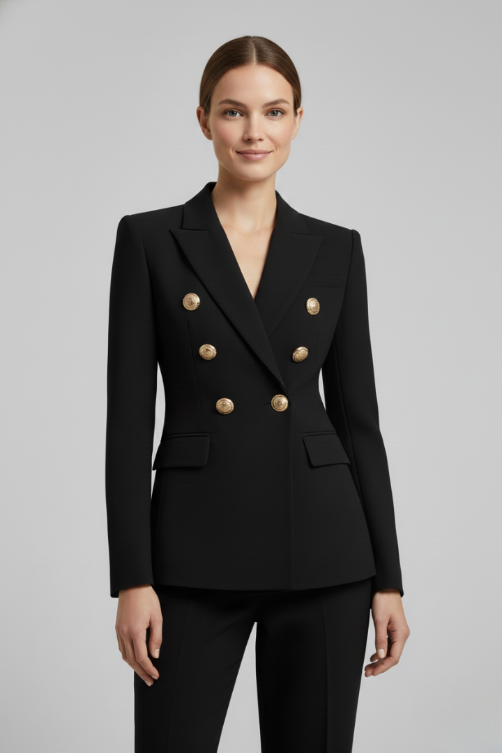 Mabel Double-Breasted Blazer with Gold-Tone Button Details