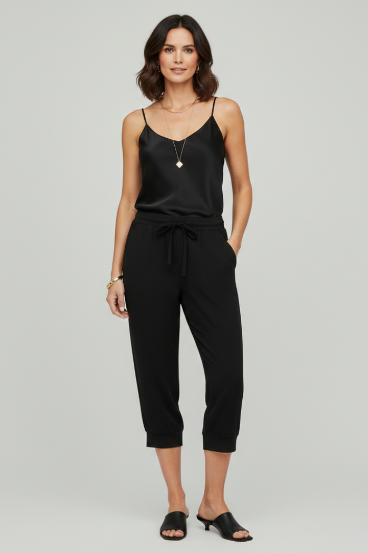 Anna Capri Trousers with Drawstring Waist and Side Pockets