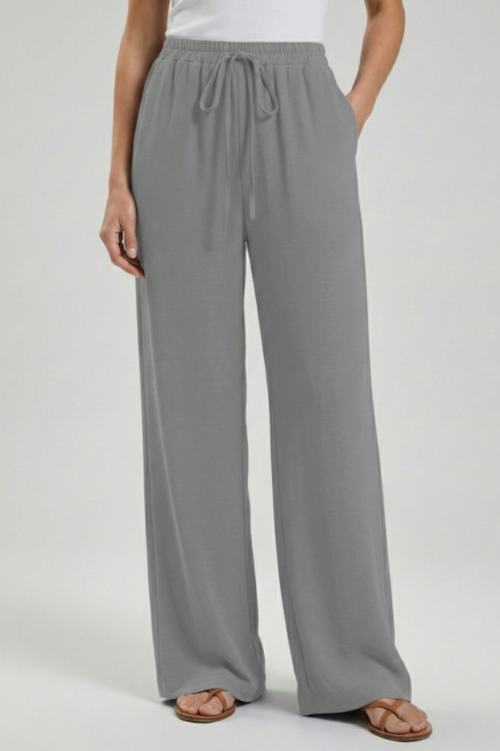 Catherine Palazzo Trousers with Drawstring Waist and Side Pockets