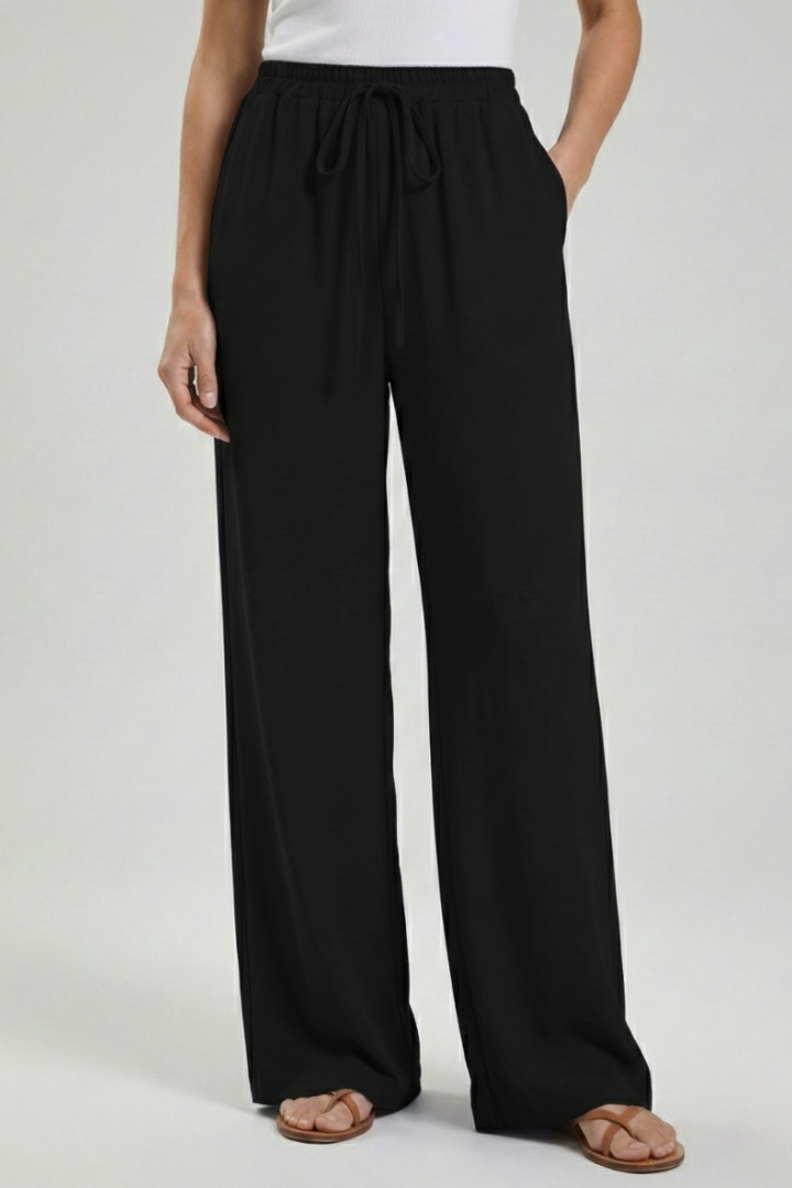 Catherine Palazzo Trousers with Drawstring Waist and Side Pockets