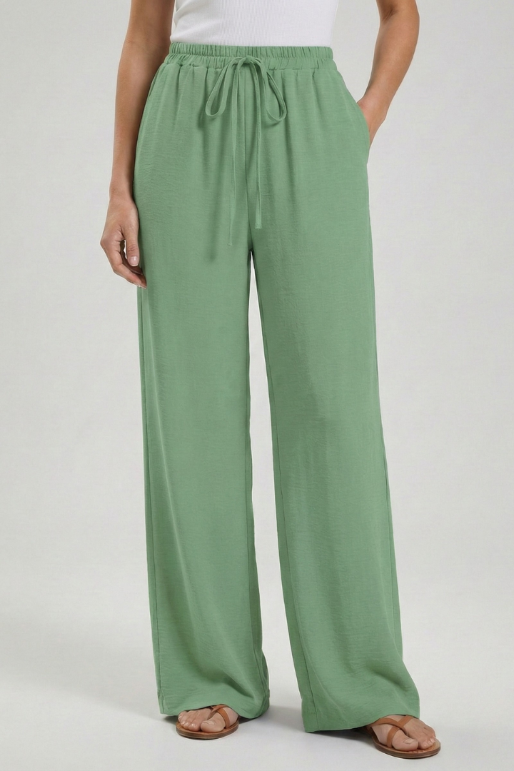 Catherine Palazzo Trousers with Drawstring Waist and Side Pockets