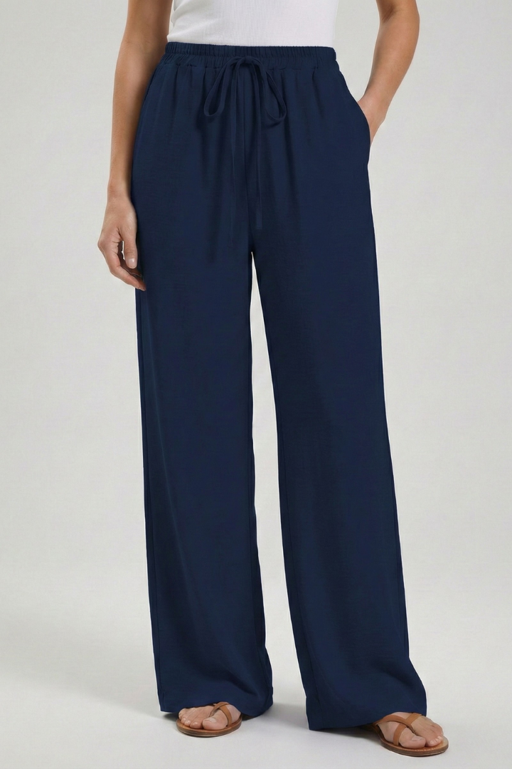 Catherine Palazzo Trousers with Drawstring Waist and Side Pockets