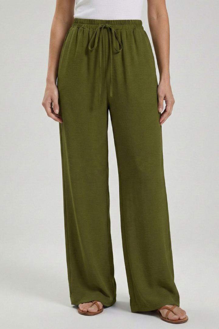 Catherine Palazzo Trousers with Drawstring Waist and Side Pockets