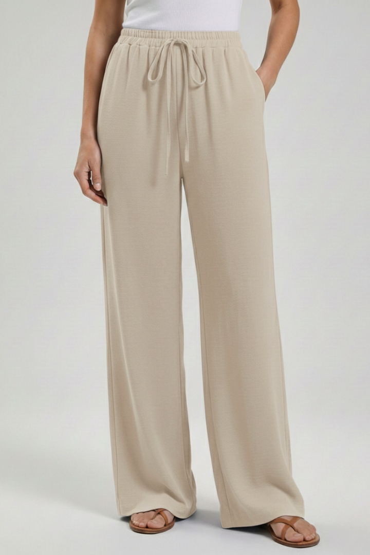 Catherine Palazzo Trousers with Drawstring Waist and Side Pockets